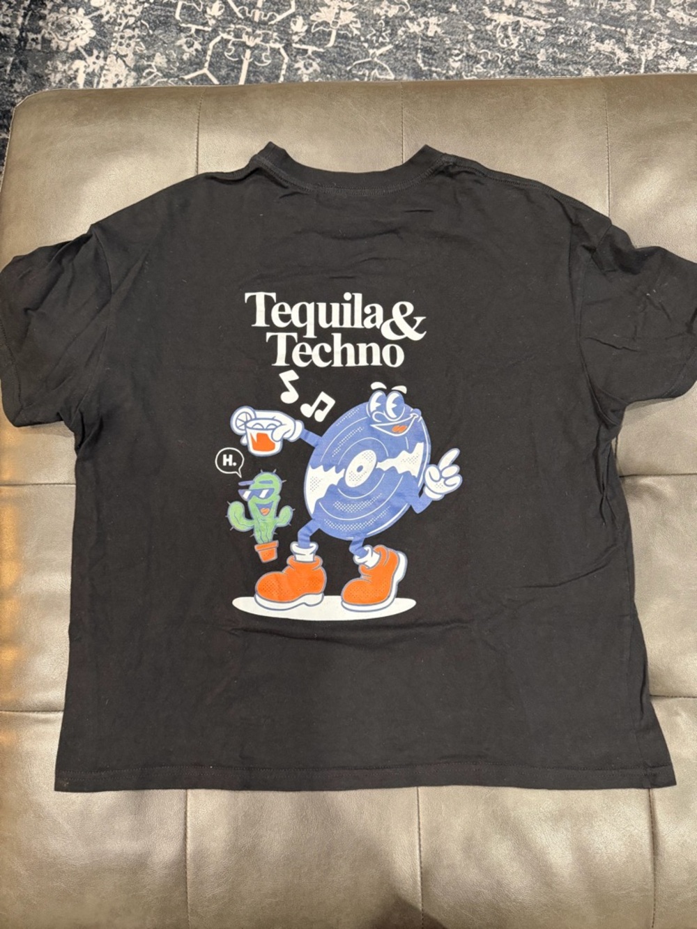 Tequila & Techno Graphic T-Shirt - Black with Blue & Orange Print